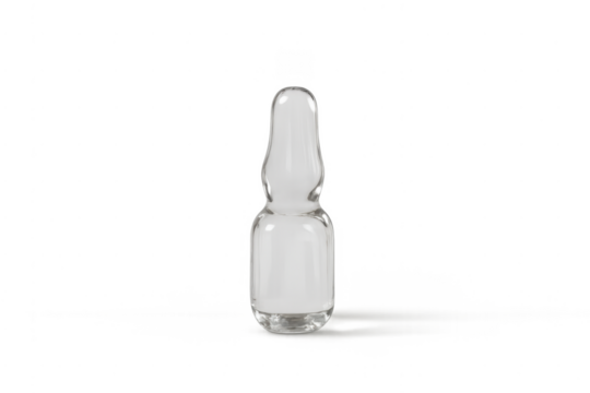 Glass ampoule containing medicine with transparent background