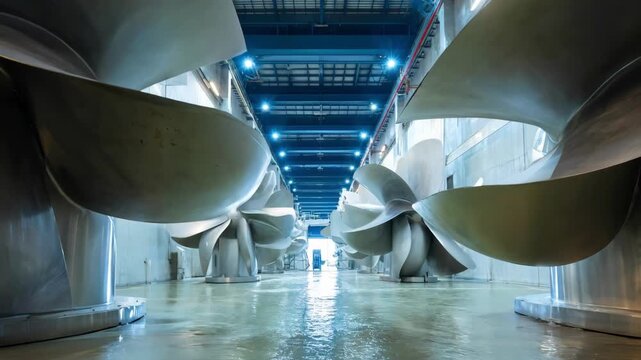 Medium shot of turbine blades spinning inside energy recovery system transforming lowgrade heat into usable energy.