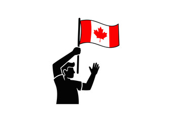 Celebrating Canada Silhouette of a Person Waving the National Flag