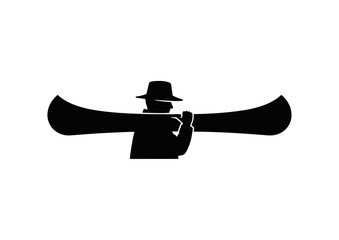 Black silhouette icon of an adventurer or ranger in a hat carrying a canoe, an emblem for outdoor recreation and wilderness travel