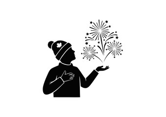 Person Celebrating With Fireworks A Silhouette Depiction of Joy and Celebration in the Night Sky