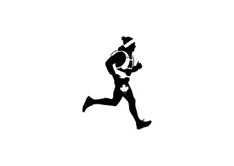 Dynamic silhouette of a resilient trail runner in winter gear, embodying endurance and a healthy lifestyle through cold weather outdoor sport activity