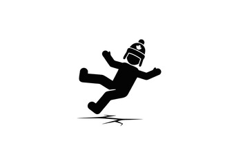 A pictogram of a person falling on a slippery ice surface, representing a slip and fall accident