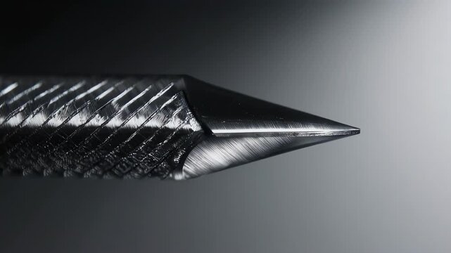Macro shot of a metallic pointed object with textured grip