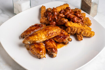 chicken wings   with chicken chilli fries