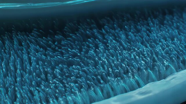 Underwater ice formations with sharp jagged edges in deep blue water