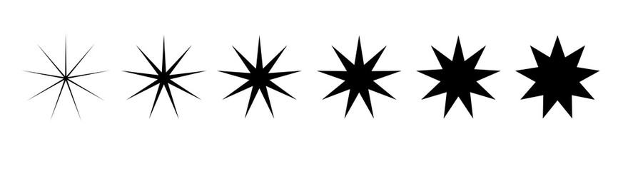 Fototapeta premium A view of a variations of a 9-sided star shape.