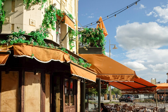 Deauville Street Caf&eacute; with Orange Awnings