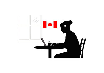 Canadian Freelancer Working From Home with Coffee and a Laptop, Near a Window, Representing Remote Work