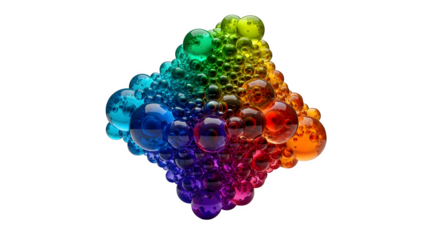 Colorful abstract bubbles cluster with rainbow gradient isolated on transparent background for graphic design