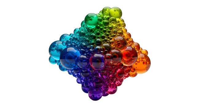 Colorful abstract bubbles cluster with rainbow gradient isolated on transparent background for graphic design