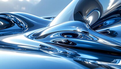 Fototapeta premium Abstract futuristic metallic surface with reflective blue curves.