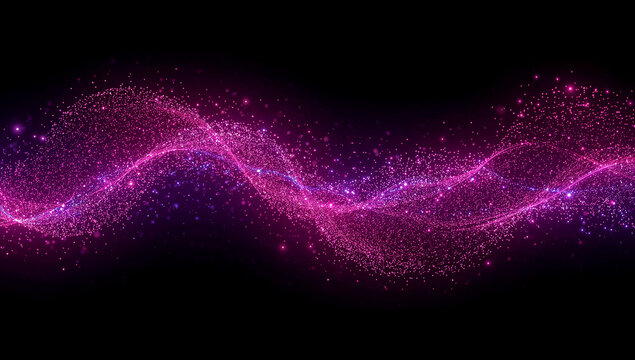 Abstract flowing wave of pink and blue particles