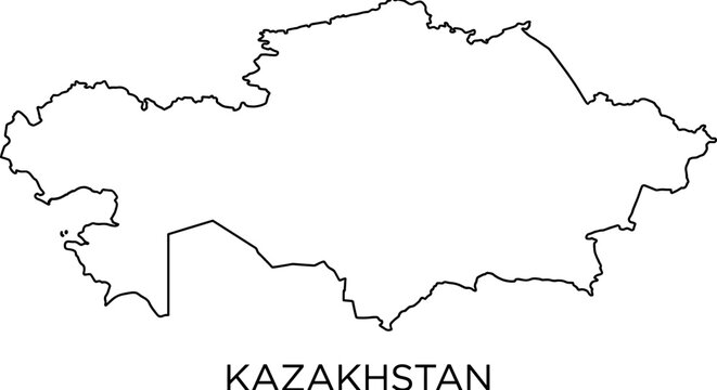 Map outline of Kazakhstan on a white background with black lines and text.