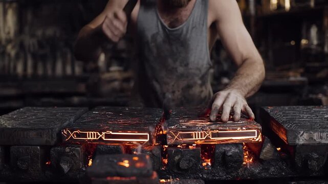 Medium shot of a craftsman carefully finishing titanium billets for medical devices showcasing meticulous detail in casting and quality control.