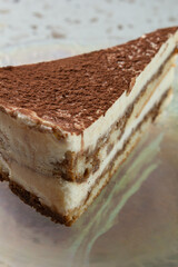 A view of a slice of tiramisu.