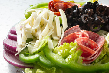 A closeup view of an antipasto salad.