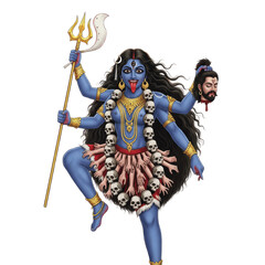 Hindu Goddess Kali Maa Standing with Many Arms Wearing Skull Garland PNG Oil Paint