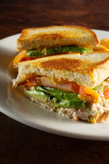 A view of a tuna melt.