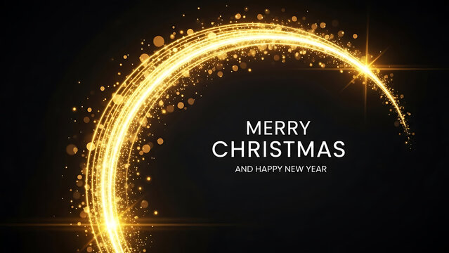 Golden light streaks and bokeh particles forming a festive arc with text image