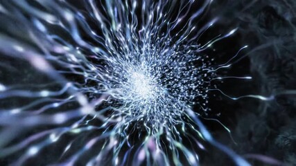 Abstract burst of glowing tendrils and particles in dark space - Powered by Adobe