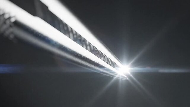 Closeup macro shot of silver tweezers against a dark background