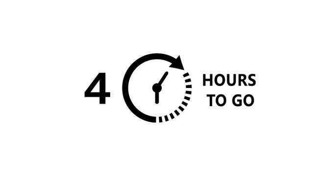 4 Hours to go counting clock animation.  Counting timer hours. 