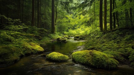 Fototapeta premium A stream of water flows through a forest