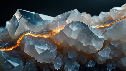 Closeup of translucent icelike crystals with glowing orange cracks - Powered by Adobe