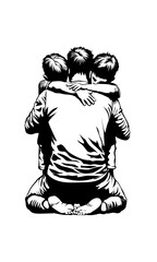 Silhouette a father is hugging his two sons