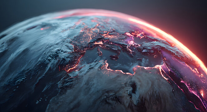 The year 2026 is displayed with a globe and neon lights, representing the future of global technology and digital transformation - Powered by Adobe