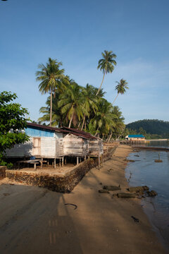 Seaside Huts on Sandy Beach