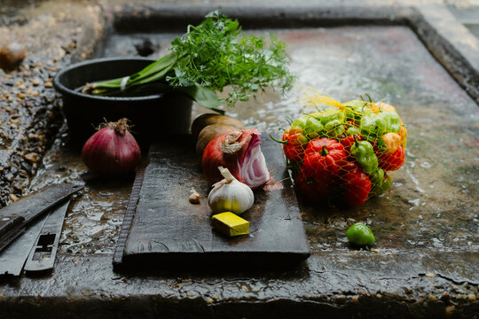 Fresh vegetables and spices