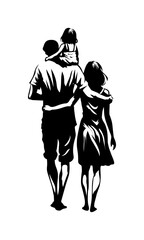 silhouette of a couple and daughter