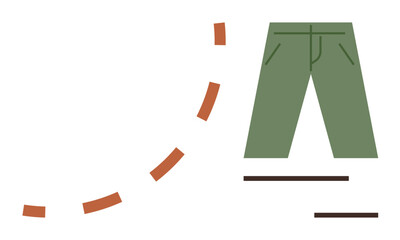 Green pants with two front pockets, drawstring details, and dynamic dashed lines. Ideal for fashion, clothing, tailoring, retail, basics casualwear and design content. Simple flat metaphor