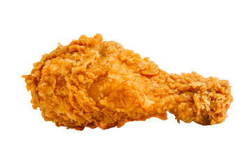 Fried chicken leg drumstick isolated on white background with clipping path.