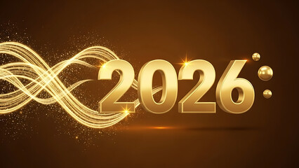 Golden 2026 numbers with swirling light streaks and particles year