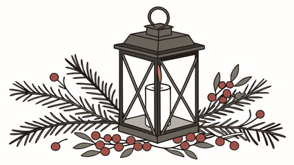 Vintage Christmas lantern with snowflakes and ornaments, an old metal decoration