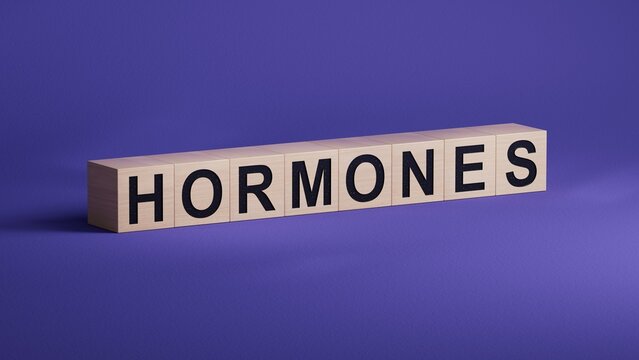 HORMONES word cube. Medical concept.3D rendering.