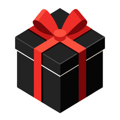 Black Square Gift Box with Ribbon and Bow in Minimal Isolated Style