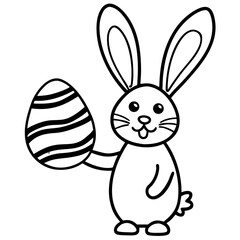 Monochrome Bunny Holding Easter Egg Minimalist Holiday Illustration
