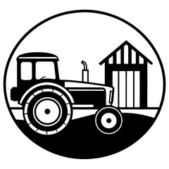 Vintage Tractor Silhouette Illustration with Cabin and Circular Headlights