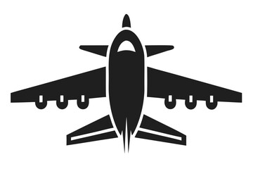 Airplane Icon Front View Silhouette: Simple Solid Black Aviation Vector
