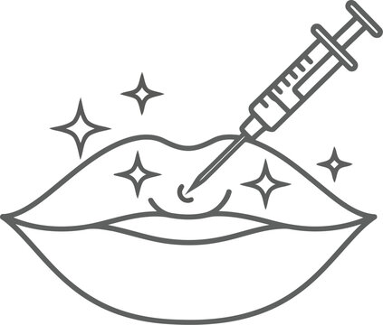 Lip filler injection and sparkling effect icon for aesthetic beauty and cosmetic procedures vector