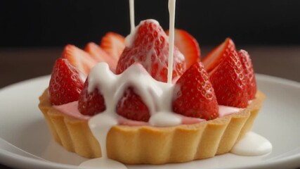 Delightful strawberry tart video showcases fresh berries and creamy filling, perfect for baking tutorials or dessert promotions, a sweet culinary treat