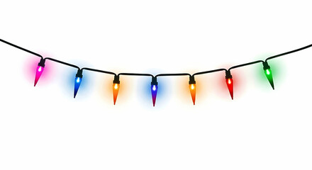 String of colorful glowing pointed Christmas lights on white background image