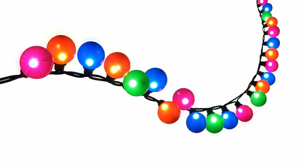 String of colorful glowing party lights on white background image