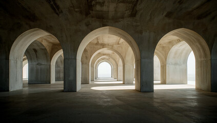 Depth and serenity in minimalist concrete arches