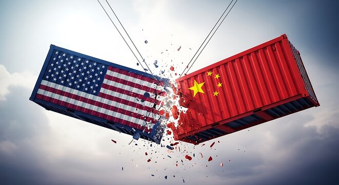 Trade war tensions escalate as us and china containers collide amidst economic conflict and global uncertainty in international commerce relations