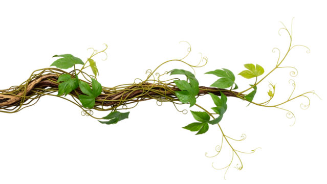 Elegant climbing ivy branch on isolated background with vibrant green leaves for botanical designs and layouts